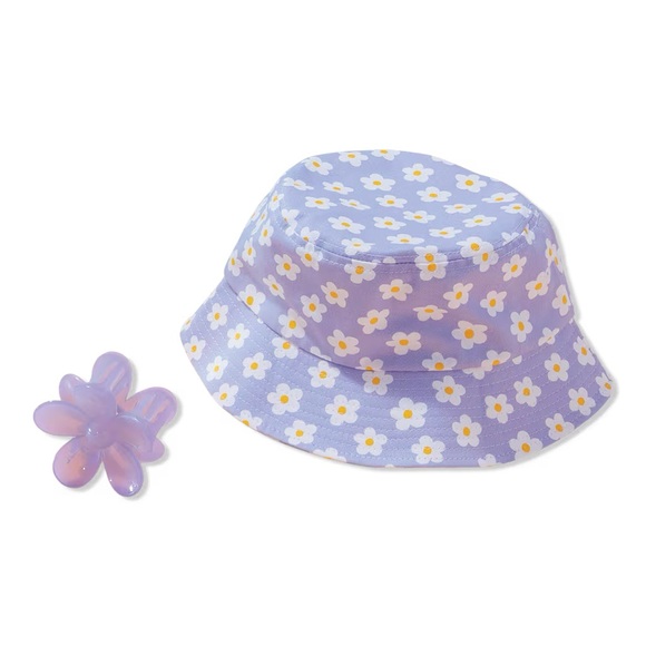 NWT Lilac floral bucket hat + flower claw hair clip, daisies, purple - Picture 1 of 4